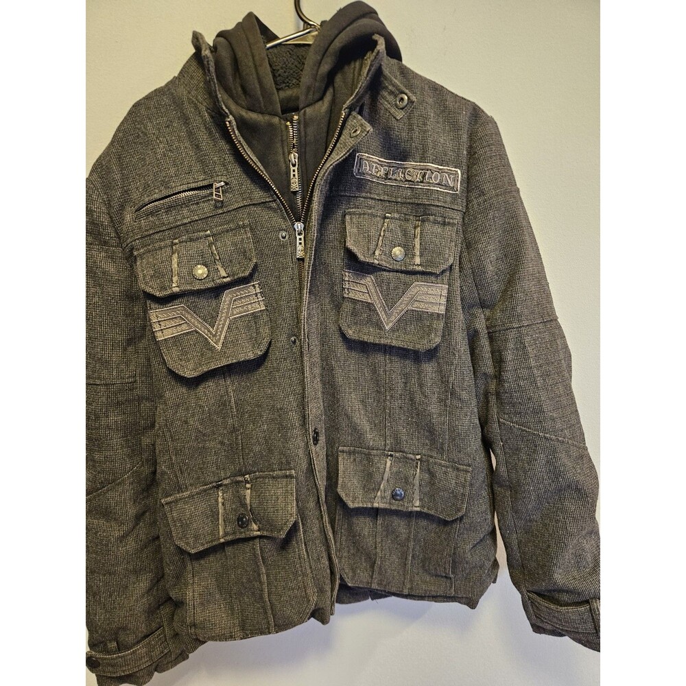 Affliction Black Premium Hooded Jacket Men Medium Charcoal Embroidered Live Fast